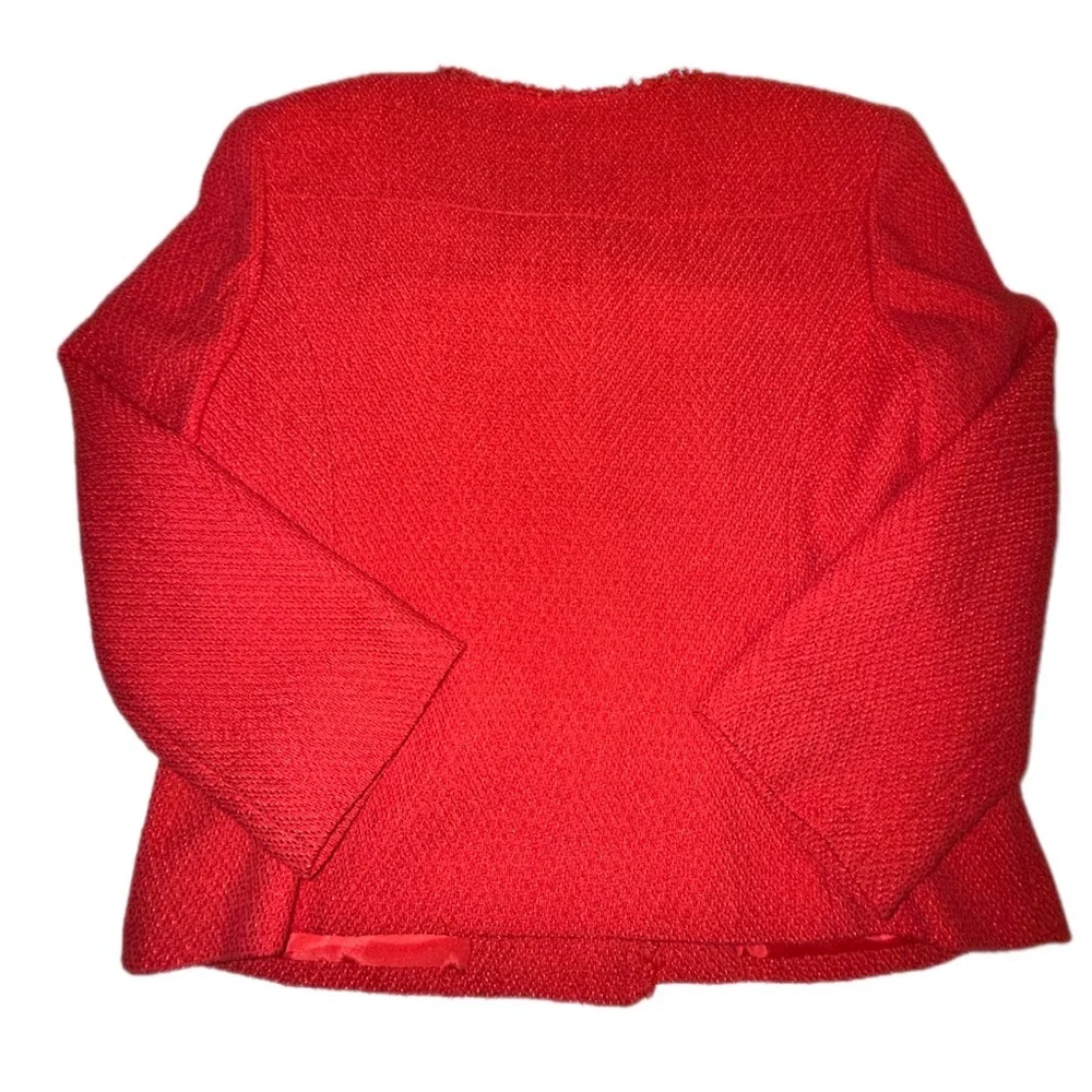 Jones New York Collection Red Tweed Jacket Gold Button Stretch Blazer Size 8